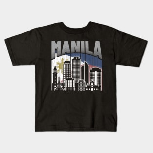 Manila NCR Skyline Vintage Philippines Flag Kids T-Shirt